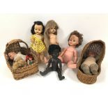 A group of vintage dolls, including two composition headed dolls with stuffed bodies, 41cm, two