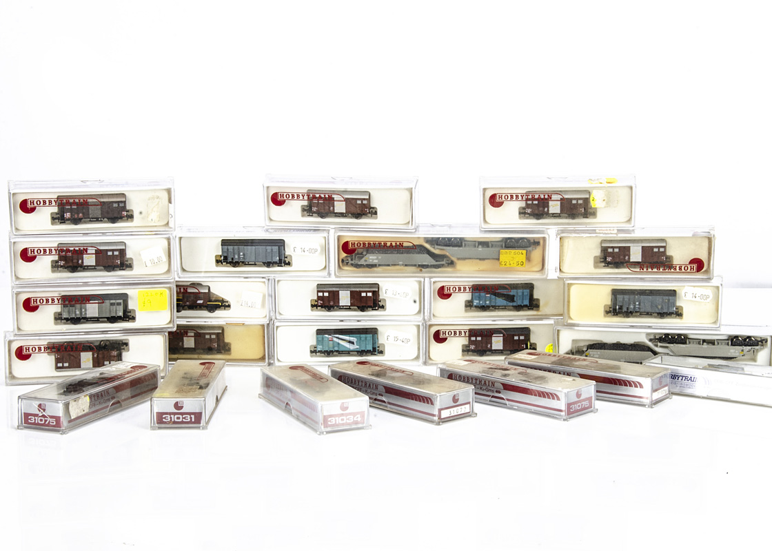 N Gauge Hobby Train Continental Goods Wagons, a cased collection, freight cars 31072, 31073,