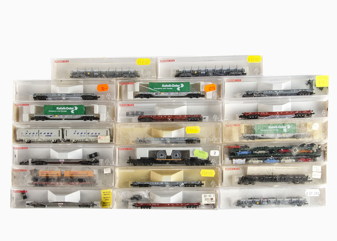 N Gauge Fleischmann Continental Goods Wagons, a cased collection, including low load/rolling road