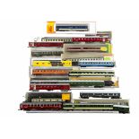 Swiss and Other N Gauge Coaches, SBB including cased blue livery Roco N24466 and uncased Minitrix