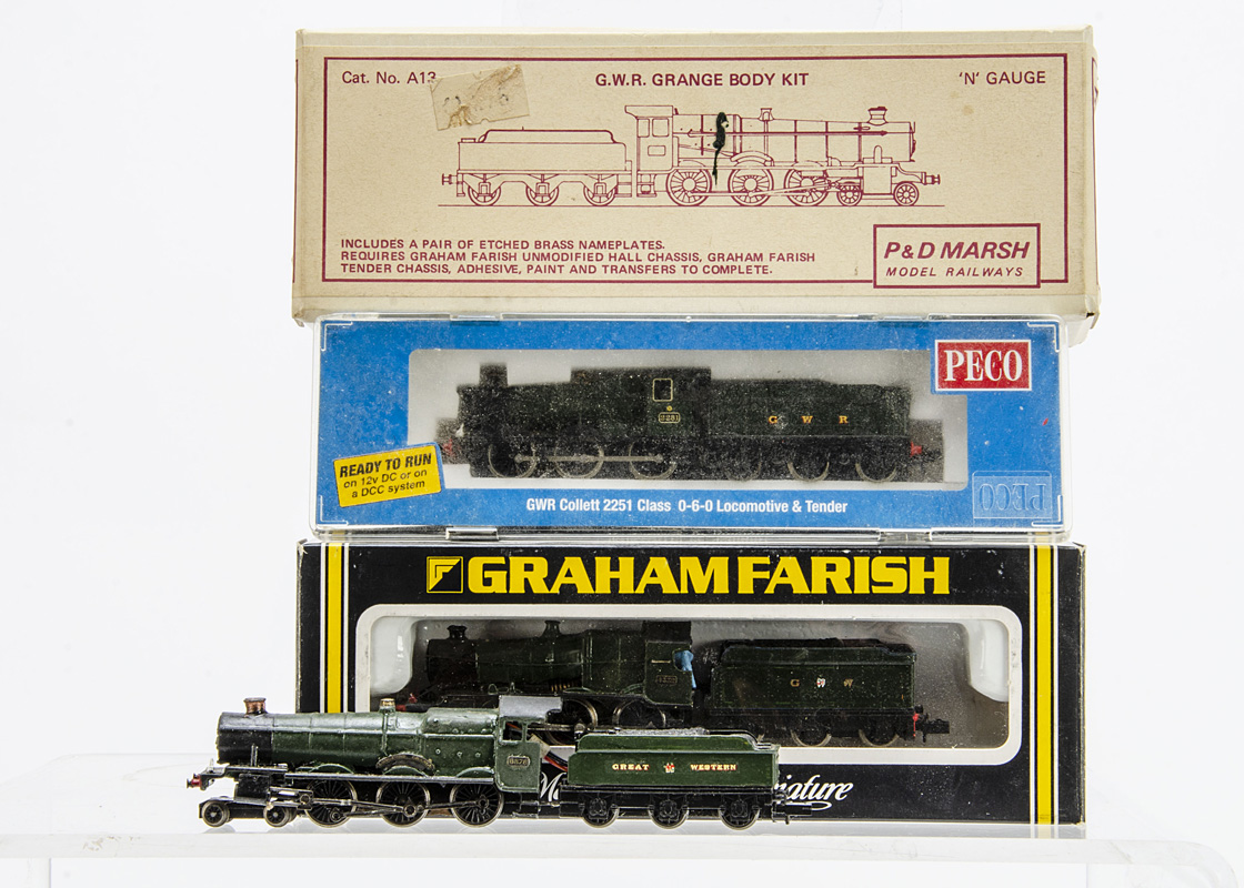 Kit-bodied or Modified N gauge GWR Locomotives and Tenders by various makers, a Peco Collett 0-6-0