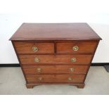 19th Century mahogany two over three chest of drawers, With circular brass ring handles, raised on