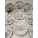 Eleven Copenhagen en grisaille porcelain plates with illustrations from Hans Christian Andersen,