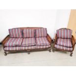 Large conservatory mahogany framed cane bergere settee, together with matching single chair, set