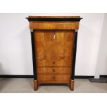 19th Century French Empire satin wood secretaire, double locked drop down front revealing a maple