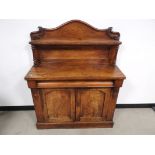 Mahogany chiffonier with single frieze drawer, Slatted and felt lined, double doors to base with one