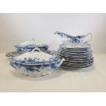 A Victorian flow blue pottery dinner service in the 'Beatrice' pattern, consisting of three