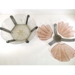 Two 20th Century Art Deco style ceiling lights, one shell shaped and tinted pink, together with a