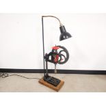 Cast pillar drill interior lamp, moving reproduction manual drill with adjustable lamp attached to