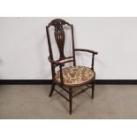 19th Century mahogany chair, with pierced splat and inlaid decoration. 57cm W x 56cm D x 99cm H