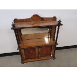 Burr walnut hanging vanity unit, Having rear rectangular mirror, lockable two door cupboard.