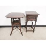 20th Century oak occasional table, with beaded edging, 46cm W x 46cm D x 66cm H. Together with an