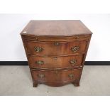 Small mahogany chest of three drawers, With additional sliding shelf. 62cm x 47cm x 77cm Wear from