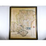 J. Cary, engraving, coloured map of Hampshire, from the best authorities. Engraved by J.Cary,