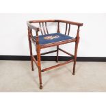Mahogany piano stool, with open gallery surround and embroidered seat, 51cm W x 44cm D x 70cm H.