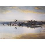 Peter Scott, signed print entitled 'White Fronted Geese at Dawn', signed in pencil lower right,