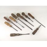 A selection of 20th Century woodworking hand tools, a mixture of different sized screwdrivers,