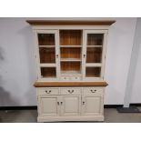 Modern 'PY Furniture' part painted kitchen dresser, partly finished in off white with exposed pine