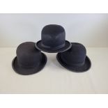 Three early 20th Century bowler hats, one retailed by Scott & Co, Old Bond Street, the others by '