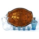 A Continental bulbous glass decanter with silver stopper, height 26cm, together with a part Venetian