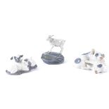 Three Royal Copenhagen porcelain figures, one a small lamb raised on a plinth, no. 4760, height