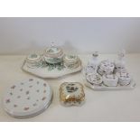 A group of Continental porcelain dressing table top items, to include covered pots, bottles and