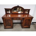 Mahogany mirror backed sideboard, With central single drawer, flanked by single door cupboards