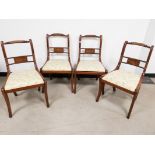 Set of four dining chairs, with twist rope form and inlay decoration. All with later upholstery of a
