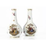 Meissen Porcelain Marcolini Period Vases, a pair of onion shaped examples with gilt detail, hand