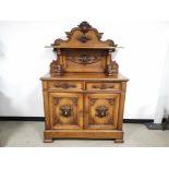 19th Century continental oak buffet server sideboard, with two drawers and double doors to the base,