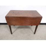 Drop leaf table with single drawer to one side, and blanked to the other. Raised on square form