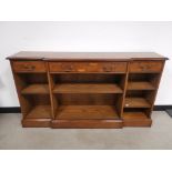 Modern walnut breakfront credenza, with burr walnut top, six adjustable wooden shelves,