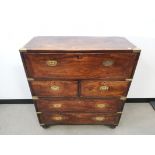 Mahogany campaign chest of drawers with secretaire upper section, With two single drawers beneath