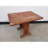 Low rectangular side table, With tilting top. Heavy wear from use and age.