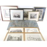 An assortment of architectural engravings, mostly of castles and abbeys from around the United