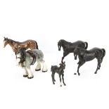 Beswick and Melba Ware Pottery Horse Figures, a Beswick Black Beauty E, together with three other