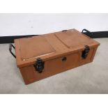 Painted military ammunition metal storage case, finished in burnt orange to the exterior and