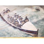 P.O.Bown, oil on canvas, rowers amongst the storm. Signed lower right. Framed. 61cm x 41cm. Together