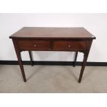 Mahogany side table with two frieze drawers, raised on tapered supports with inlay border decoration