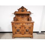 19th Century continental oak buffet server sideboard, with two drawers and double doors to the base,