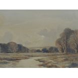 Edwin Harris, watercolour and chalk on paper, Late Afternoon Alfriston on the Ouse, Sussex, signed