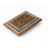 A late 19th or early 20th Century Middle Eastern sandalwood Sadeli calling card case, 10.7cm, with