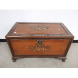 Eastern blanket box, Carvings to all sides of social scenes, carved border detailing and internal