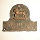 The Manchester Fire Office Fire Mark, 1771-1788, W14A, lead, policy no. 2509, F, overpainted, some