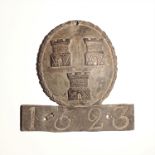 Newcastle upon Tyne Fire Office Fire Mark, 1769-1840, W24B, lead, policy no. 1523, inscribed