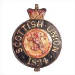 Scottish Union Insurance Fire Mark, 1824-1878, W75D, copper, G, original paint,, orb detached from