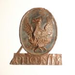 Phoenix Assurance Company Fire Mark, 1782-1984, copper - W23J, F, lacks spear tip and W23K, F,