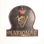 National Assurance Company of Ireland Fire Mark, 1822-1904, W59B, tinned iron, G-VG, original paint,