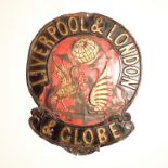 Liverpool and London Globe Insurance Company Fire Mark, 1864-1919, copper, W105A, F-G, some original