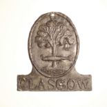 Glasgow Insurance Company Fire Mark, 1801-1841, W34A, lead, inscribed recto '75 Collage (sic) St' (